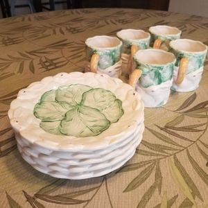 Set of five (5) bunny mugs and coordinated plates - The Haldon Group circa 1987.